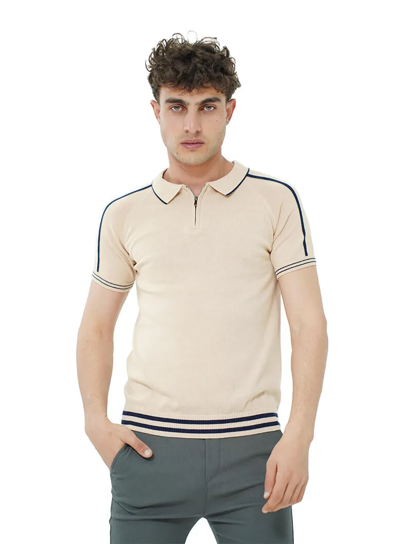 Polo slim col zippé stretch